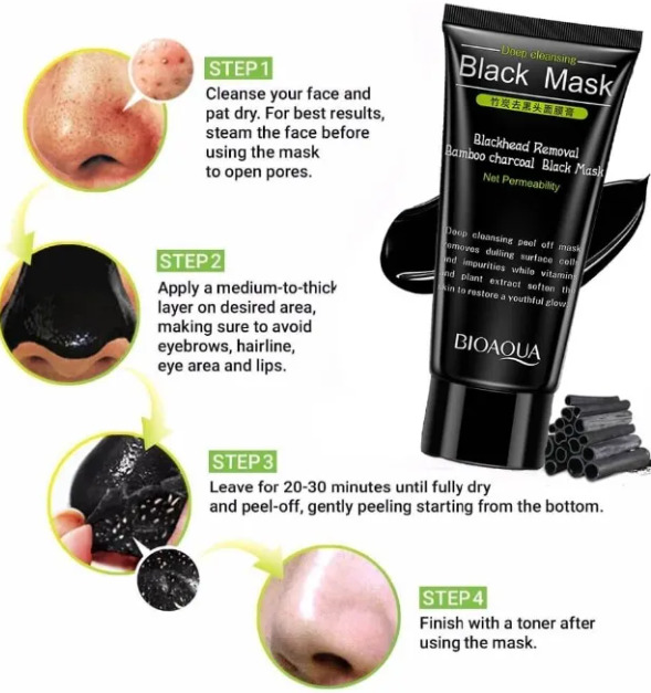 BIOAQUA Charcoal Blackhead Remover Mask – Deep Pore Cleansing with Bamboo Charcoal – 60g