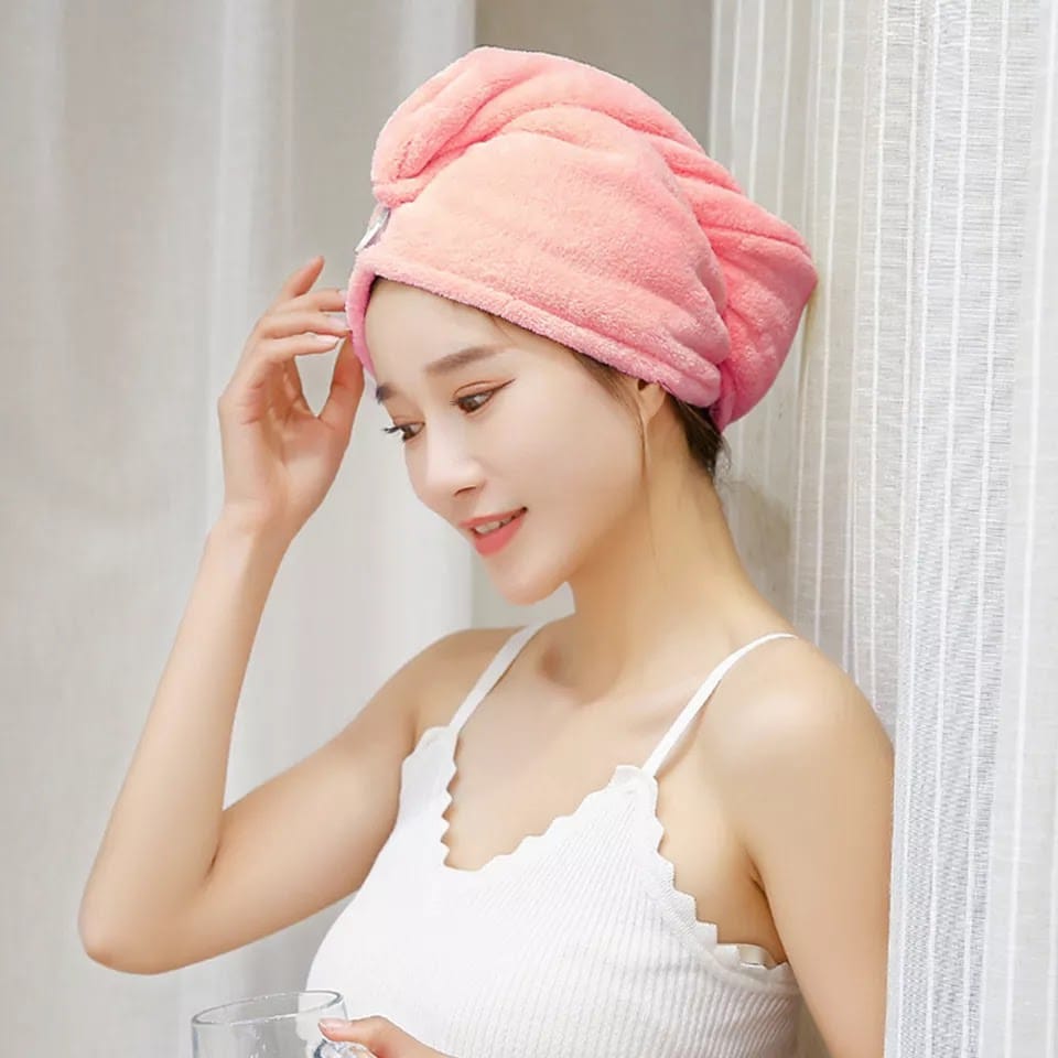 Super Soft Microfiber Hair Towel for Fast Drying – Coral Fleece Wrap with Button