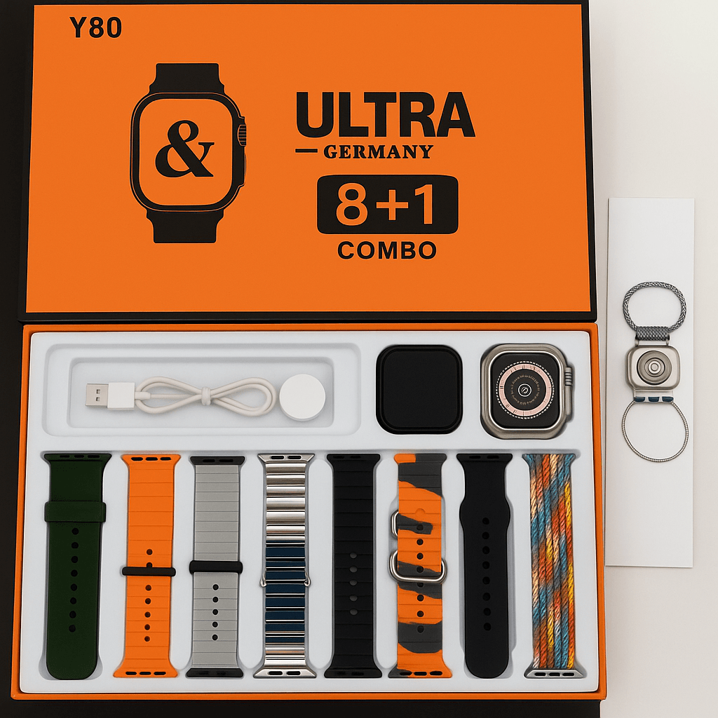 Y80 Ultra Smart Wireless Charging Watch 8 Straps Multi-Color Smartwatch Strap Set for Men & Women – Includes 8 Premium Straps, Charging Cable Compatible with Multiple Smartwatch Models