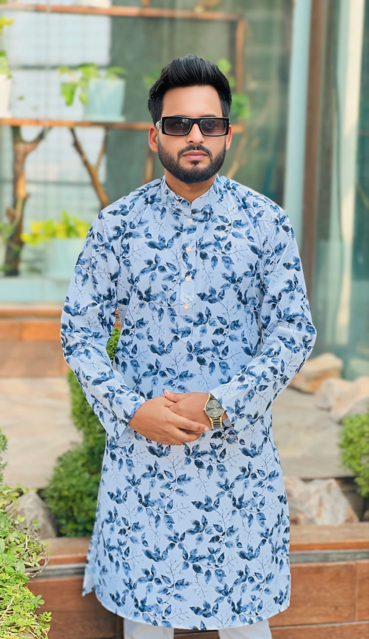 Digital Print Panjabi – Stylish China Stitch Cotton Kurta | M L XL Size Available | Festival Wear BD
