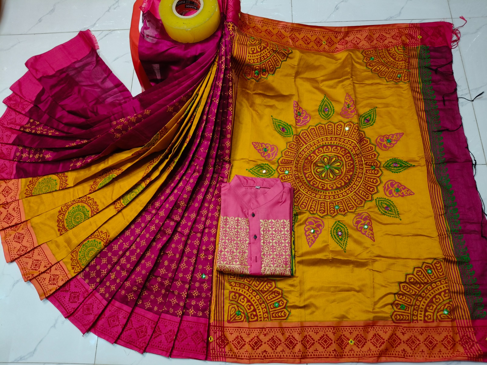 Block Print Embroidered Sharee Panjabi Couple Dress | Elegant Bengali Matching Outfit