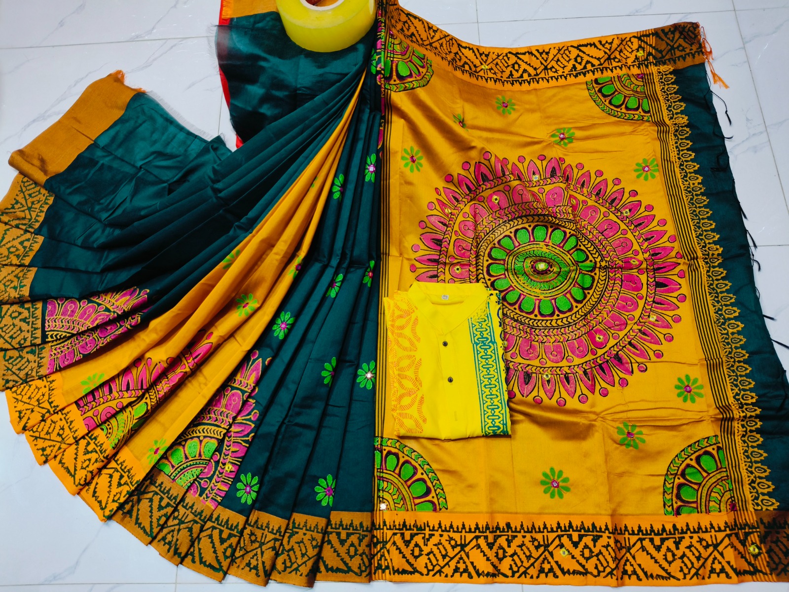 Handcrafted Couple Dress – Dhupian Silk Panjabi & Designer Sharee with Blouse Piece