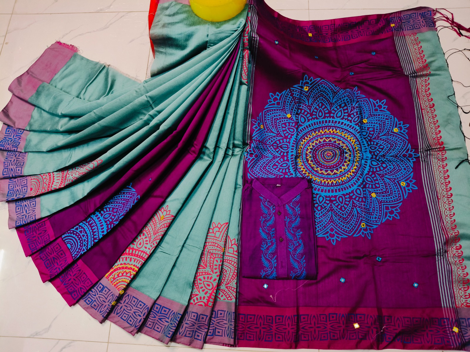 Handcrafted Couple Dress – Dhupian Silk Panjabi & Designer Sharee with Blouse Piece