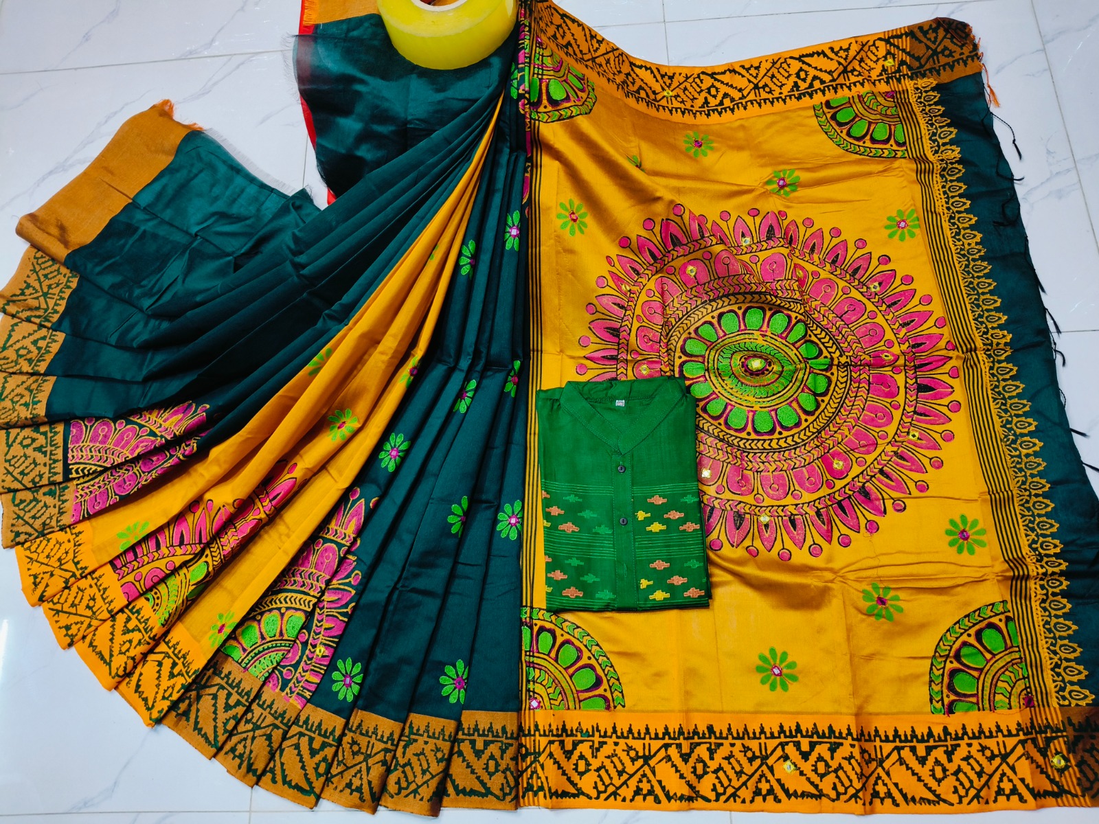 Handcrafted Couple Dress – Dhupian Silk Panjabi & Designer Sharee with Blouse Piece