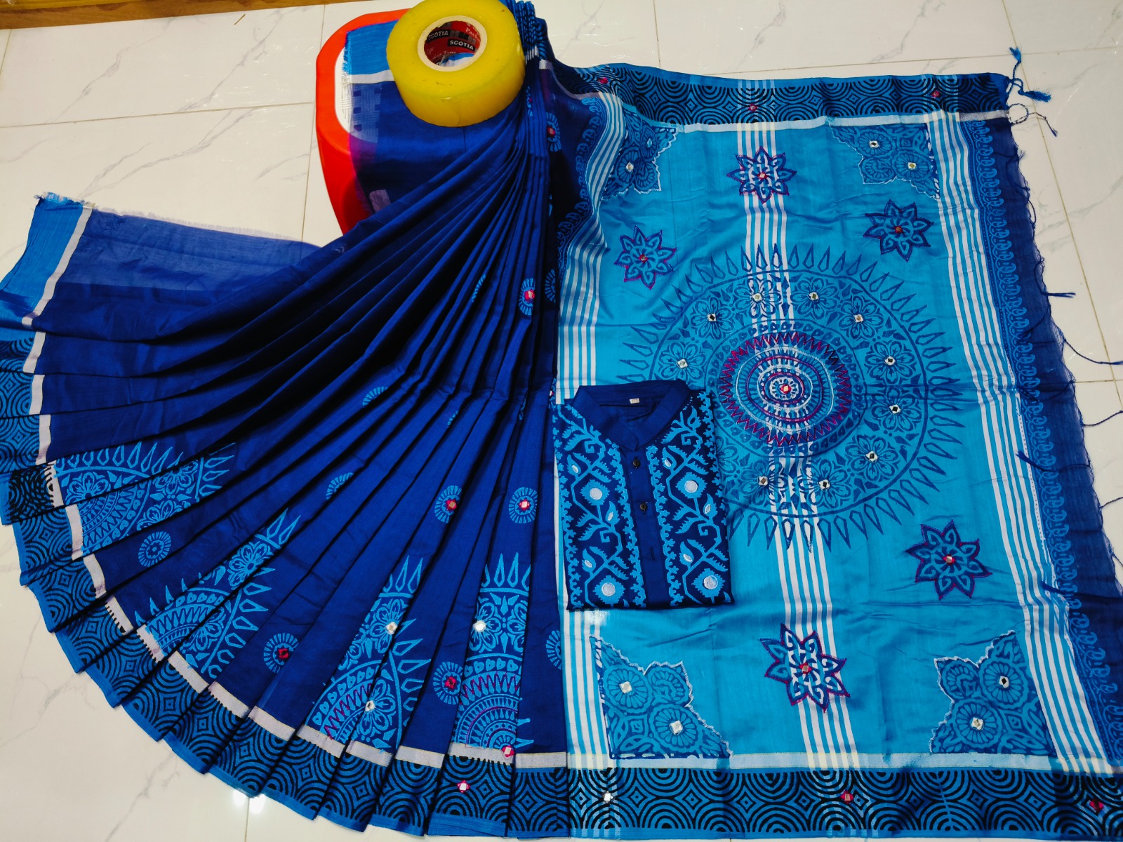 Festive Wear Couple Set | Embroidery Sharee with Dhupian Silk Panjabi – Size 38 to 46