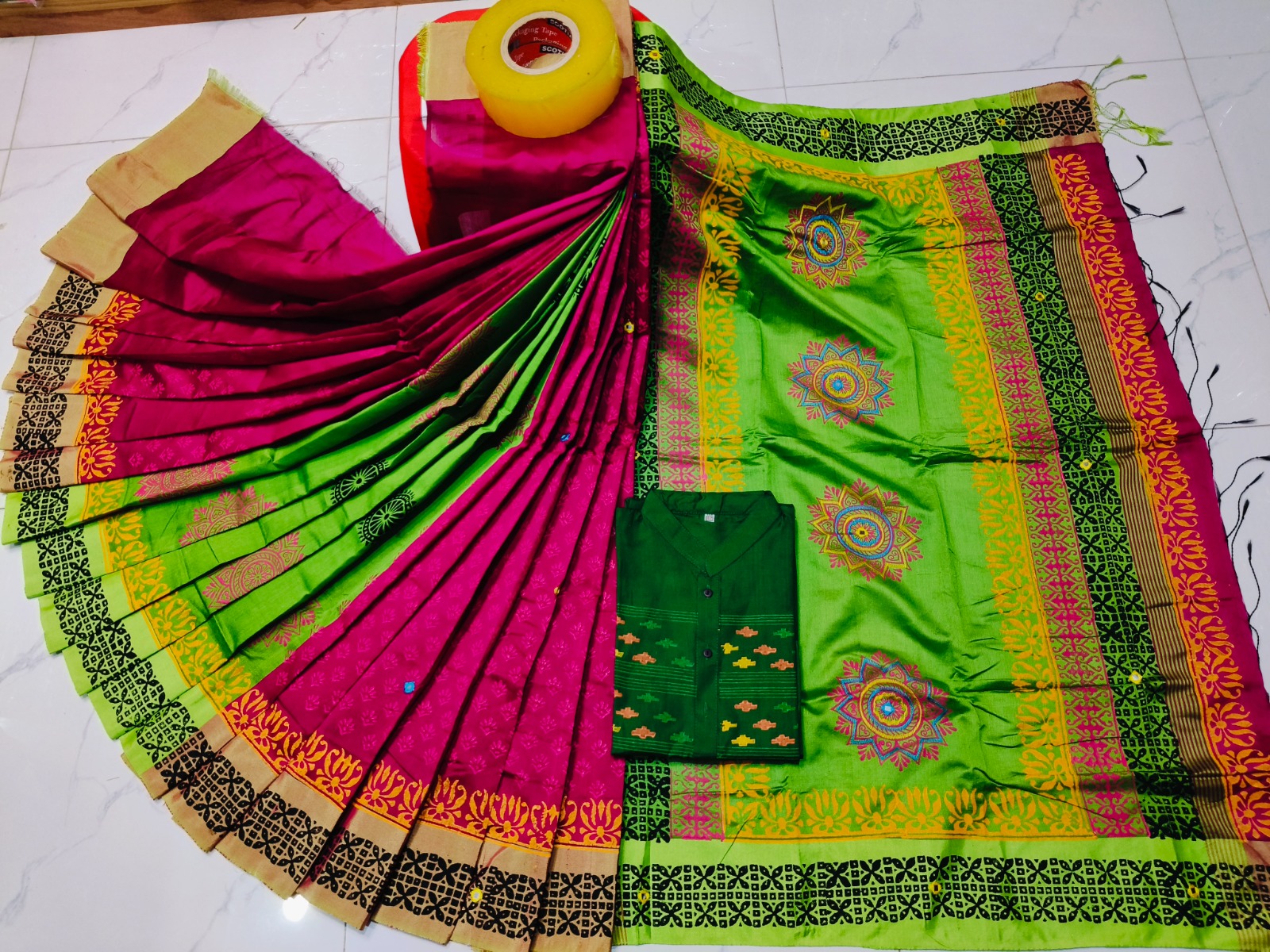 Festive Wear Couple Set | Embroidery Sharee with Dhupian Silk Panjabi – Size 38 to 46