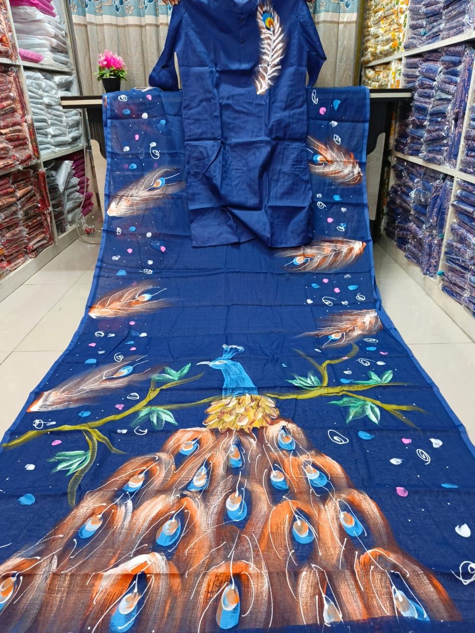 Couple Hand Painted Sharee Panjabi Set | হাফ সিল্ক শাড়ি ও ধুপিয়ান পাঞ্জাবি - ফেস্টিভ পারফেক্ট ড্রেস