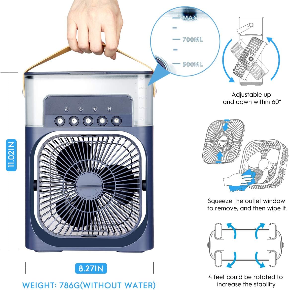 3 In 1 Portable Fan USB Personal Air Cooler Mini Air Conditioner Non Rechargeable