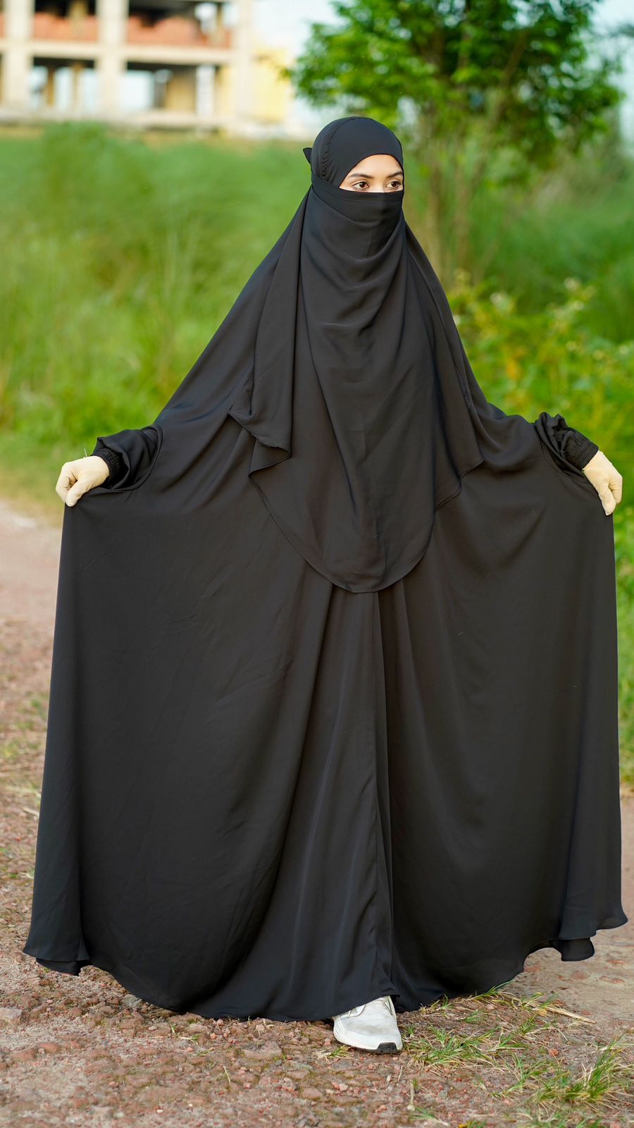 Premium Black Jilbab Borka – Free Size Dubai Cherry Fabric | Front 65" Back 68" | Islamic Modest Wear BD