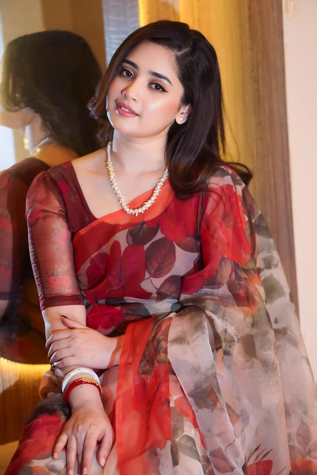 Aduri Premium Chanduri Silk Digital Print Saree – ১২.৫ হাত শাড়ি ব্লাউজসহ | Stylish Tarsel Anchol Sharee | tolosh.com