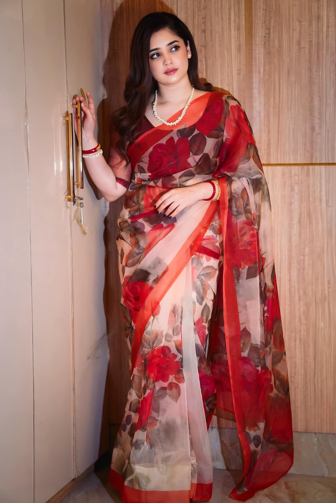 Aduri Premium Chanduri Silk Digital Print Saree – ১২.৫ হাত শাড়ি ব্লাউজসহ | Stylish Tarsel Anchol Sharee | tolosh.com