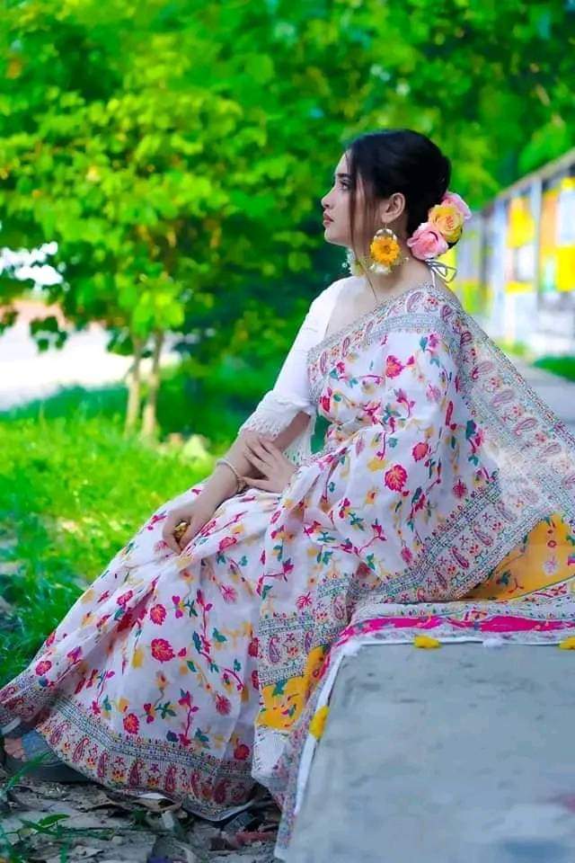 Luxary Half Silk Screen Print Saree – 12 Haath Traditional Sharee | হাফ সিল্ক স্ক্রিন প্রিন্ট শাড়ি