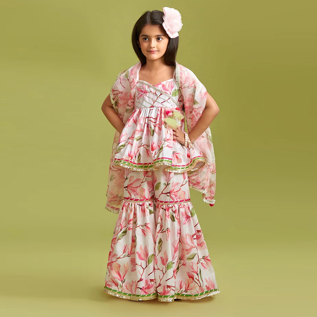 Baby Girl Top with Premium Sharara Set | 3D Digital Print Linen Dress | Stylish Outfit for 3-12 Years