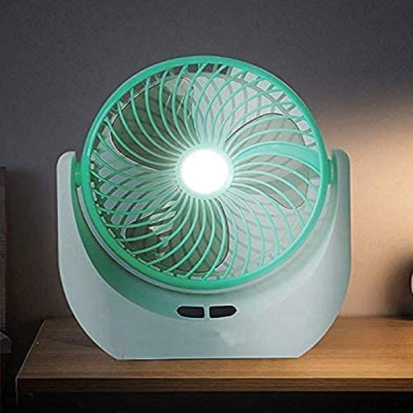 Rechargeable Table Fan with LED Light JY 1880 – 6 Inch Lithium Battery Mini Fan | USB Charging | Low-Mid-High Speed