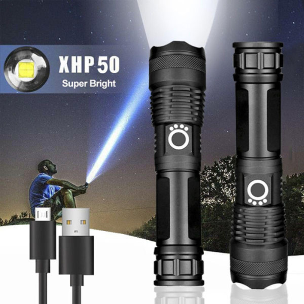 Rechargeable Waterproof Zoom LED Flashlight – 500m Long Range Torch