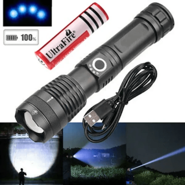 Rechargeable Waterproof Zoom LED Flashlight – 500m Long Range Torch