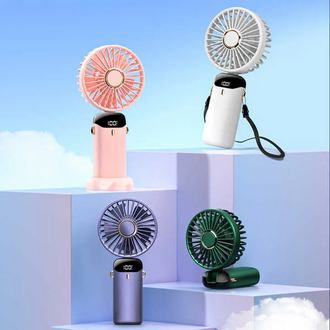 3000mAh Handheld Mini Fan Foldable Portable Neck Hanging Fans 5 Speed USB Rechargeable Fan with Phone Stand and Display Screen
