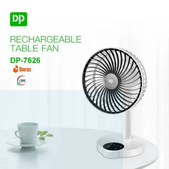 DP 7626 Rechargeable Portable USB Fan with LED Light – 4000mAh Battery