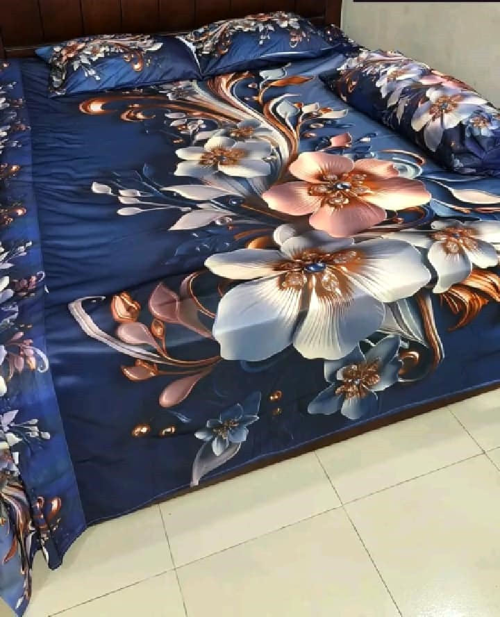 Luxury 3D Digital Printed Bedsheet Set (4 pcs) | সুইস ভেলভেট বেডশিট | Stylish & Soft Bedding for Modern Bedroom