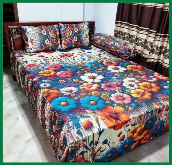 Luxury 3D Digital Printed Bedsheet Set (4 pcs) | সুইস ভেলভেট বেডশিট | Stylish & Soft Bedding for Modern Bedroom