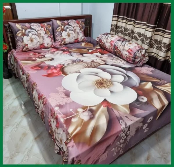 3D Velvet Bedsheet Set (4 Pieces) | Premium Digital Printed Bedding | ঘর সাজানোর জন্য বেস্ট বেডশিট